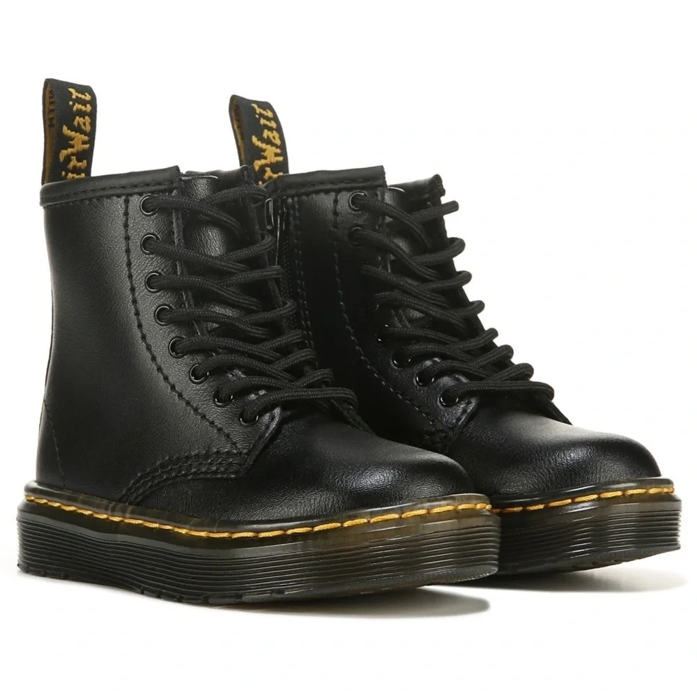 Dr. Martens 1460J Boots Girls 3 Boys Black Leather Docs Side Zip Punk Combat